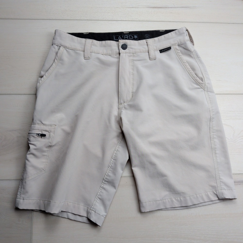 Laird Shorts Mens 30 Performance Stretch‎ Zip Pockets Hiking Outdoors Beige